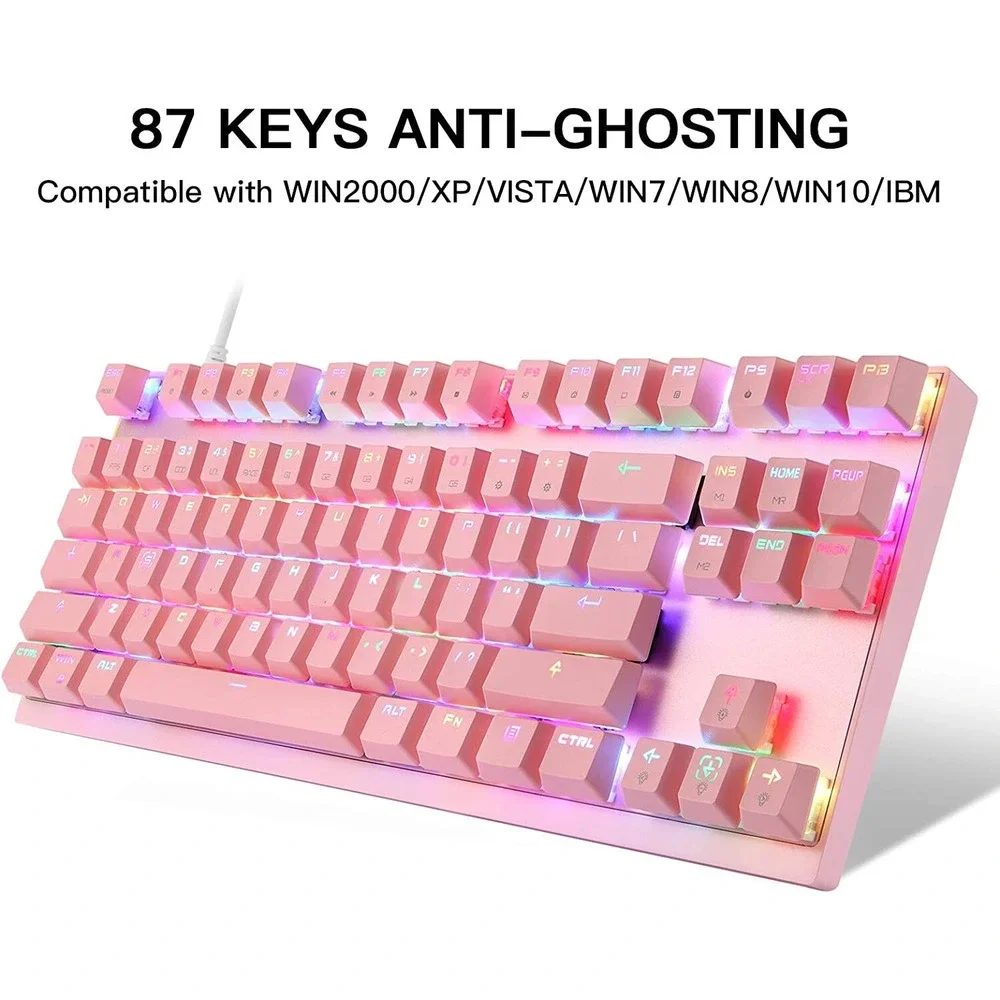 MOTOSPEED CK82 87-Key Mechanical Gaming Keyboard Red Switch Pink Rainbow LED